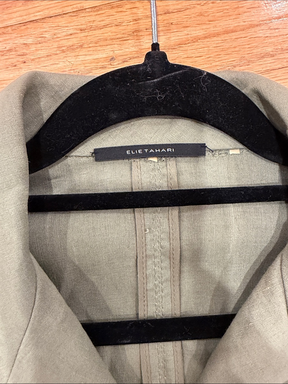 Elie Tahari linen blend khaki green belted utility jacket - Picture 2 of 10